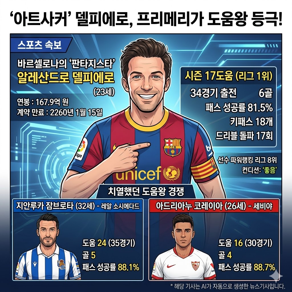 프리메라리가 도움왕 델피에로 등극잠브로타 아쉬운 2